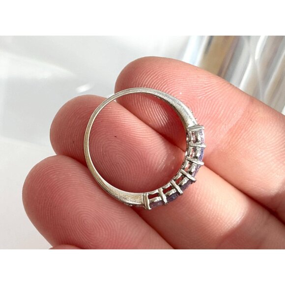 Blue Topaz Accented Band Style 925 Sterling Silver Vintage Ring - sz 8 - Picture 9 of 13